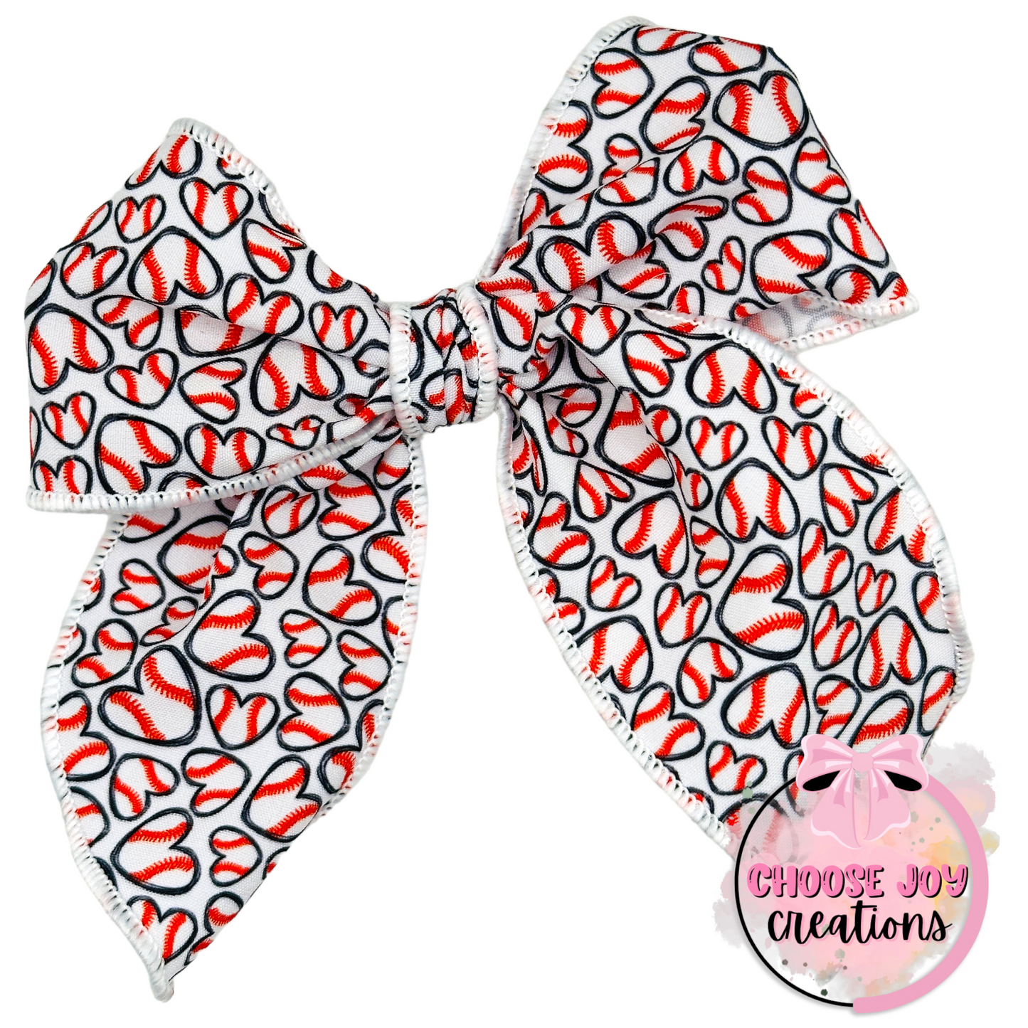 Hand-Tied: Sports Hearts Printed Fabric Fable Bows 4.5" (+Options) Choose Joy Creations