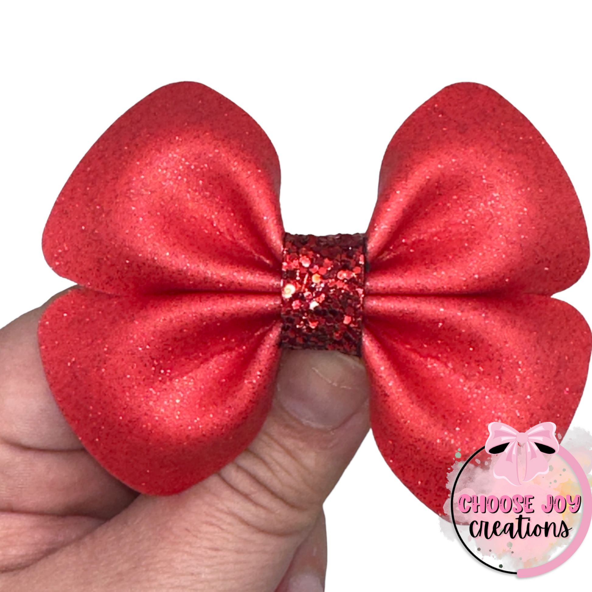 Red Glossy Faux Glitter Violet Bow 3.0" Choose Joy Creations