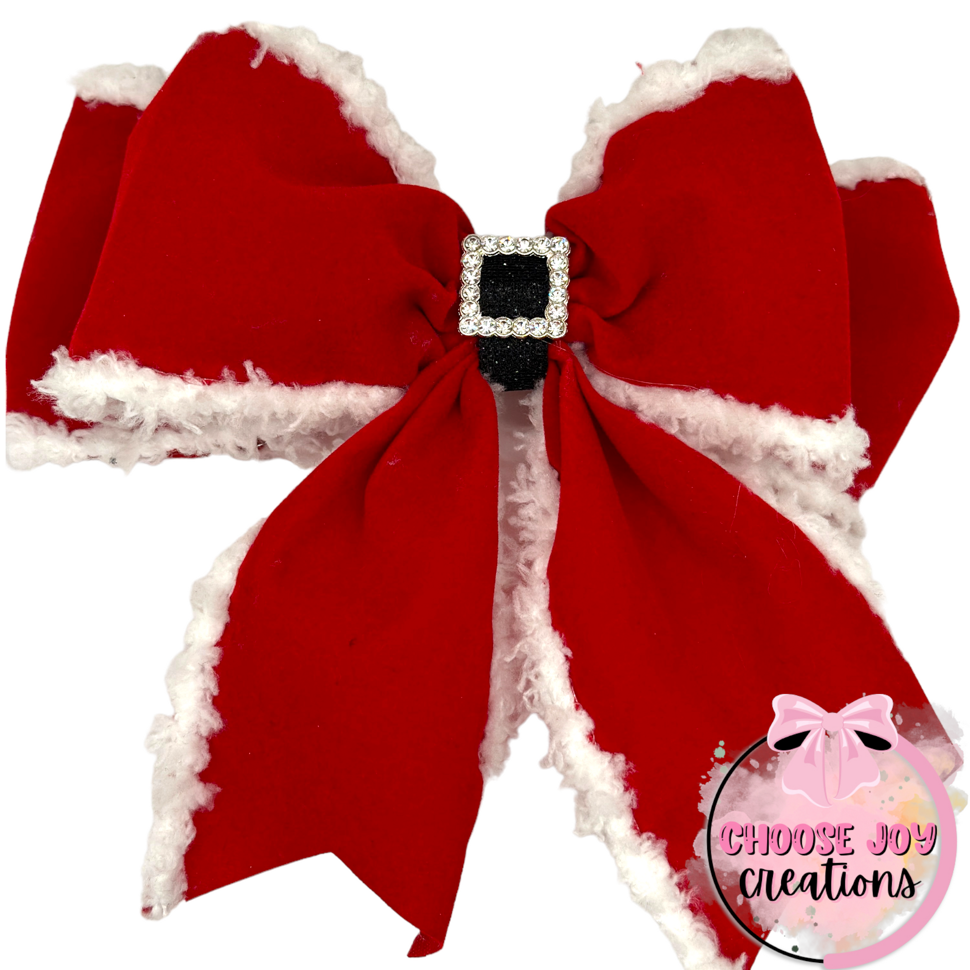 Christmas: Velveteen Red Santa Buckle Double Layer Ribbon Bow 6.0" Choose Joy Creations